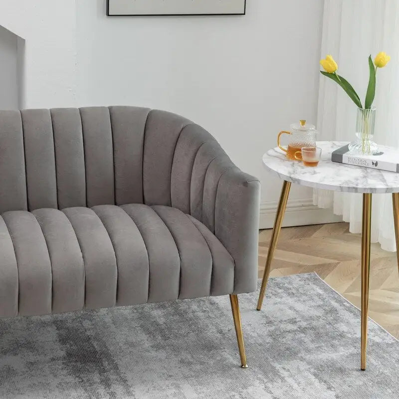 Set da soggiorno moderno SEYNAR in velluto imbottito, composto da 3 pezzi, con gambe dorate