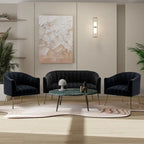 Set da soggiorno moderno SEYNAR in velluto imbottito, composto da 3 pezzi, con gambe dorate