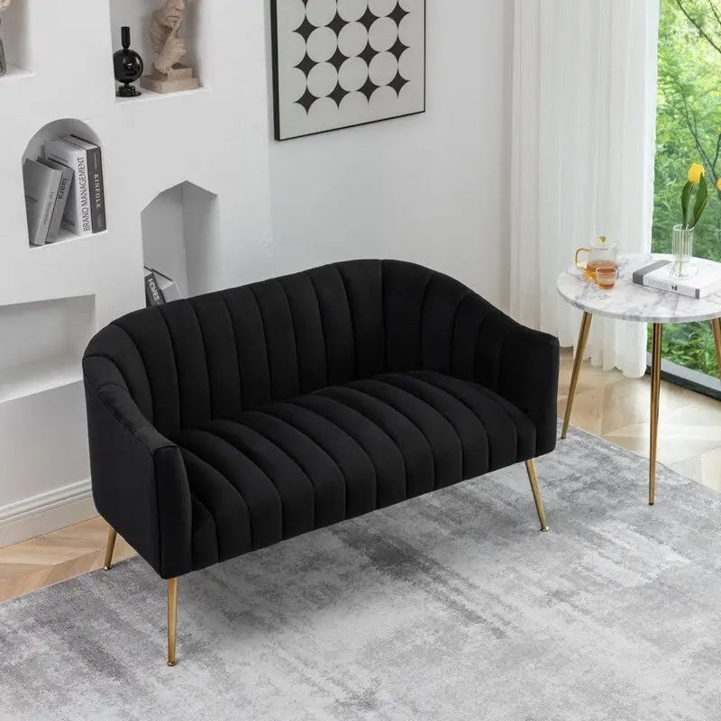 Set da soggiorno moderno SEYNAR in velluto imbottito, composto da 3 pezzi, con gambe dorate