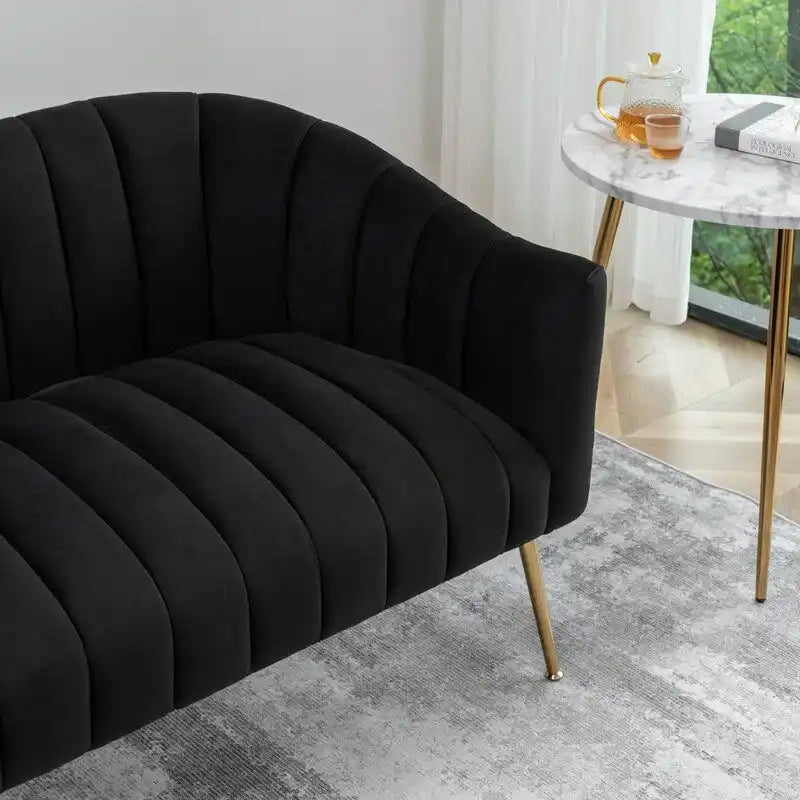 Set da soggiorno moderno SEYNAR in velluto imbottito, composto da 3 pezzi, con gambe dorate