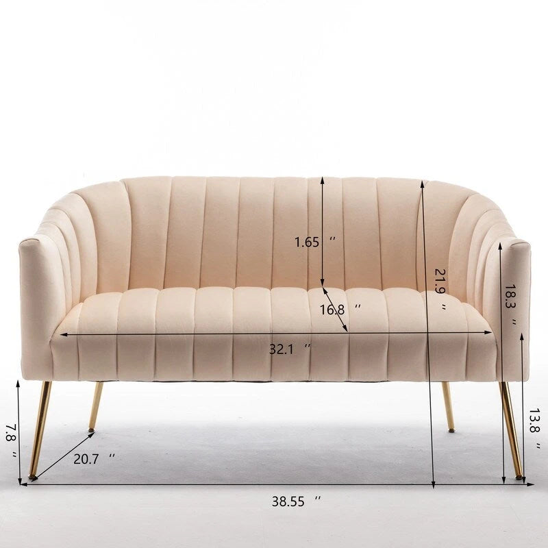 Set da soggiorno moderno SEYNAR in velluto imbottito, composto da 3 pezzi, con gambe dorate