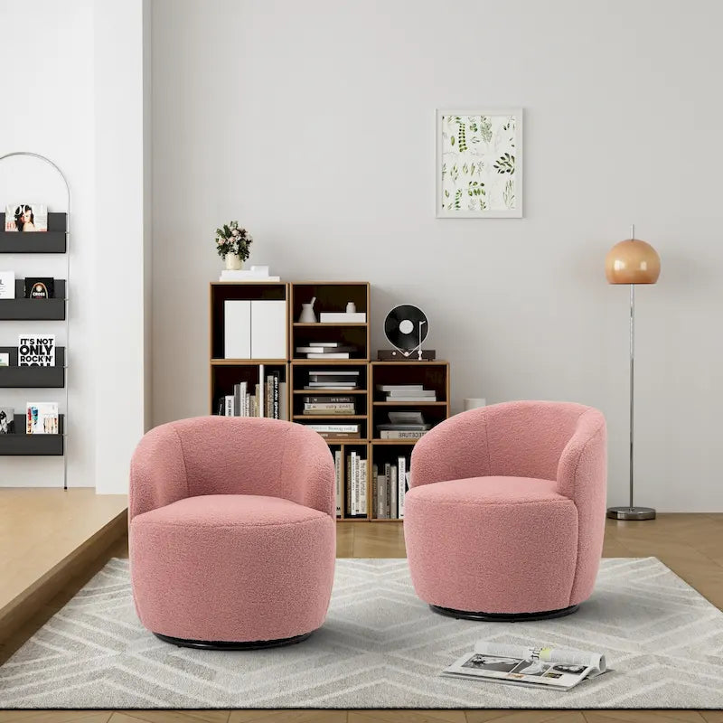 Poltrona girevole a botte imbottita in tessuto Teddy moderno Ouyessir (set di 2)