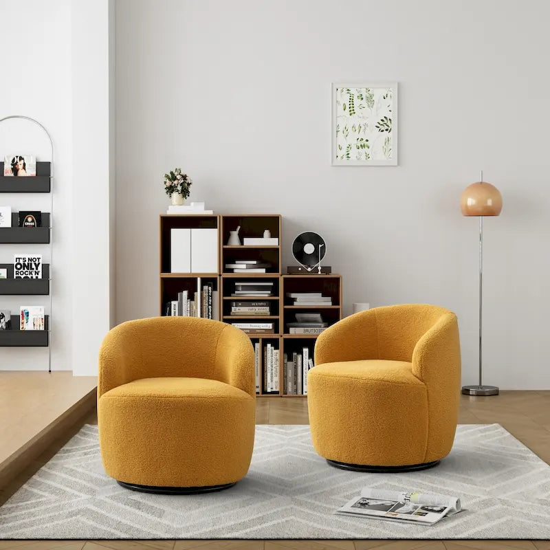 Poltrona girevole a botte imbottita in tessuto Teddy moderno Ouyessir (set di 2)
