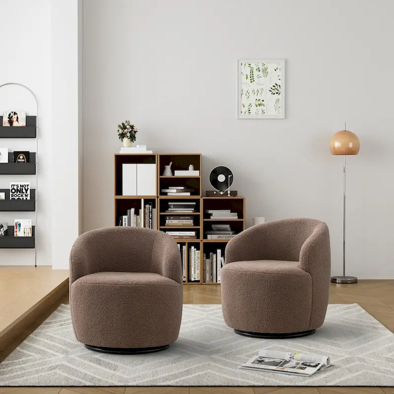 Poltrona girevole a botte imbottita in tessuto Teddy moderno Ouyessir (set di 2)