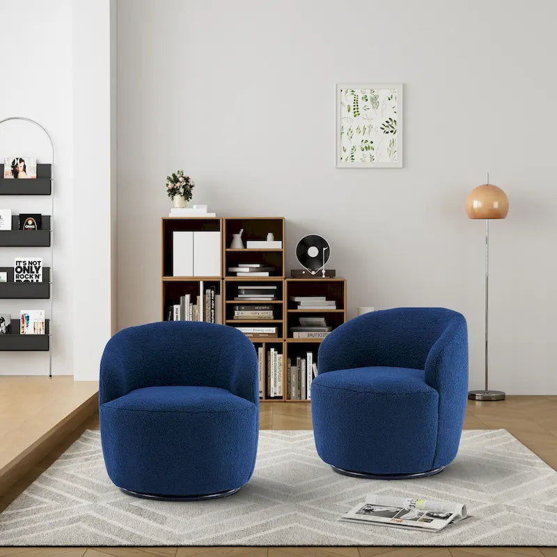 Poltrona girevole a botte imbottita in tessuto Teddy moderno Ouyessir (set di 2)