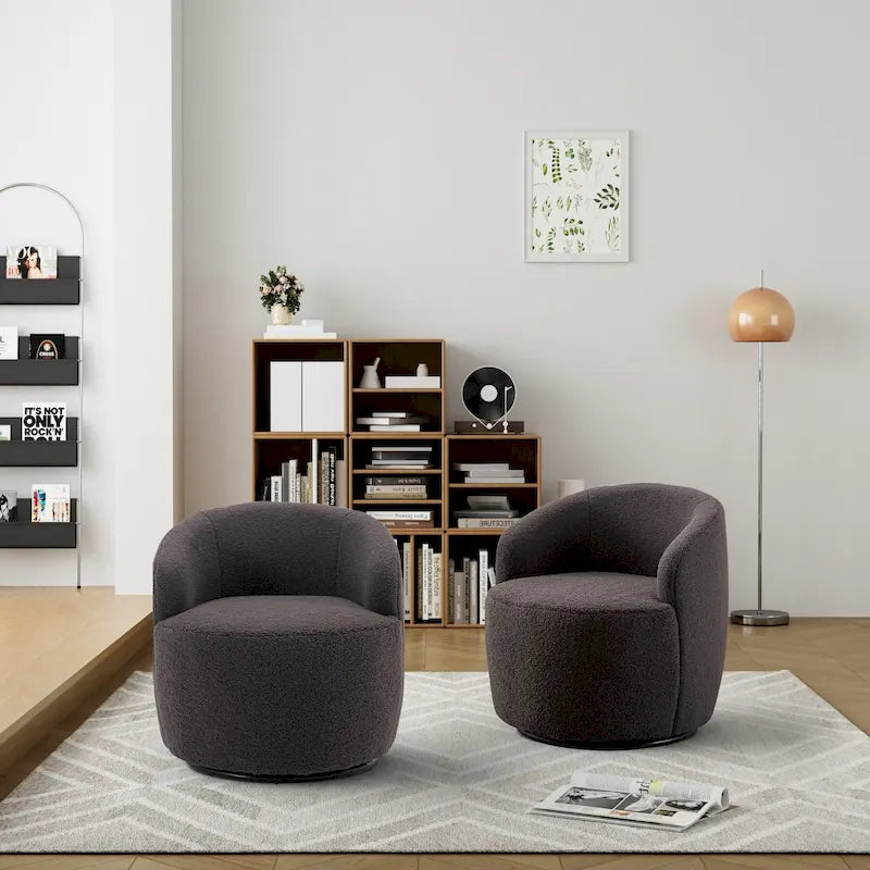 Poltrona girevole a botte imbottita in tessuto Teddy moderno Ouyessir (set di 2)