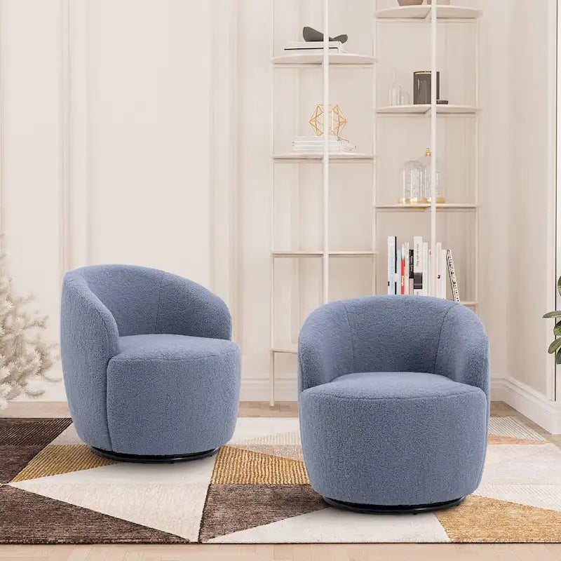 Poltrona girevole a botte imbottita in tessuto Teddy moderno Ouyessir (set di 2)