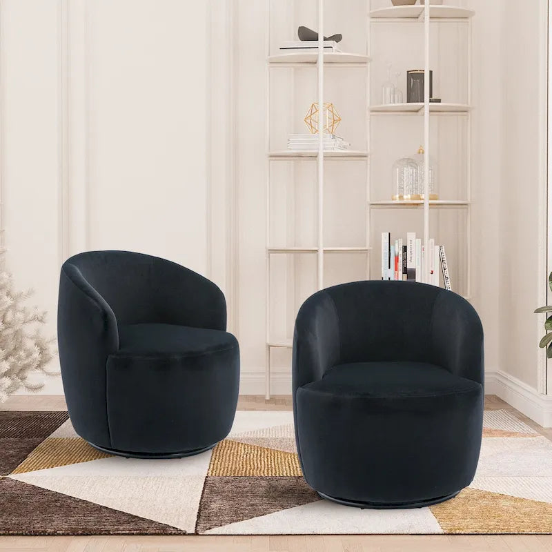 Poltrona girevole a botte imbottita in tessuto Teddy moderno Ouyessir (set di 2)