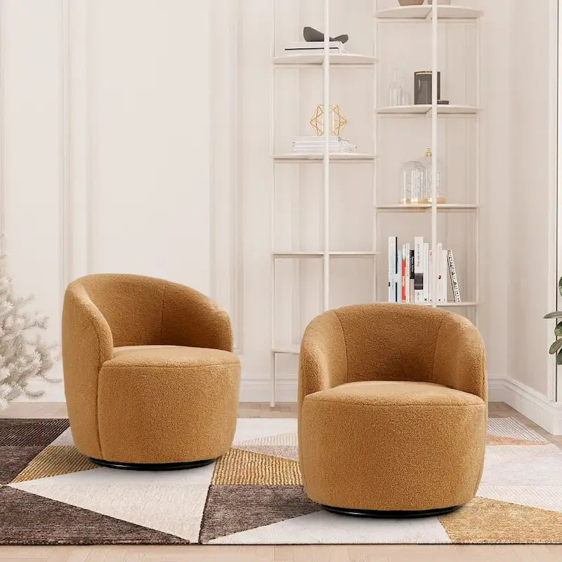 Poltrona girevole a botte imbottita in tessuto Teddy moderno Ouyessir (set di 2)