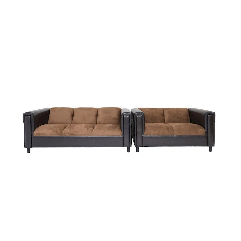 Coast to Coast Sofas Mid-Century-modernes Loveseat- und Sofa-Set aus Kunstleder mit Polsterung und Massivholzrahmen