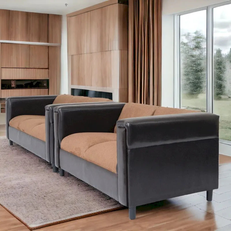 Coast to Coast Sofas Mid-Century-modernes Loveseat- und Sofa-Set aus Kunstleder mit Polsterung und Massivholzrahmen