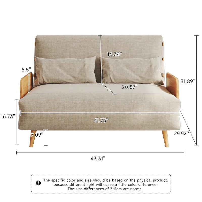 JASIWAY 43.3 tapicerowana sofa dwuosobowa z funkcją spania, beżowa