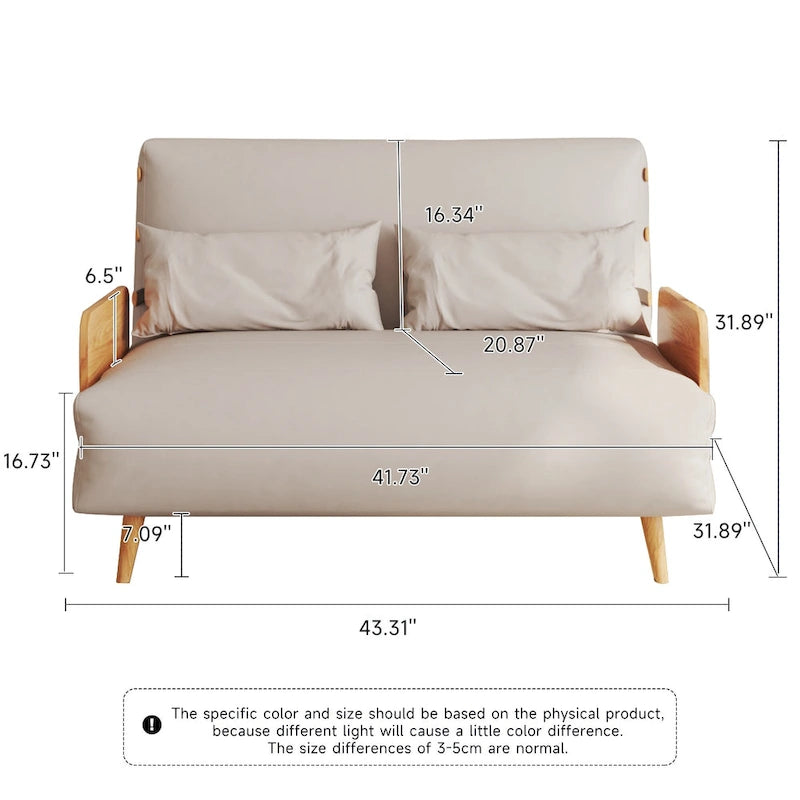 JASIWAY 43.3 tapicerowana sofa dwuosobowa z funkcją spania, beżowa