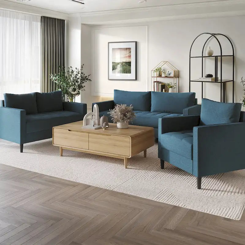CraftPorch Contemporary Minimalist -malliston pellavaverhoiltu 3-osainen olohuonesarja