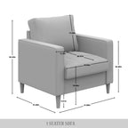 CraftPorch Contemporary Minimalist -malliston pellavaverhoiltu 3-osainen olohuonesarja