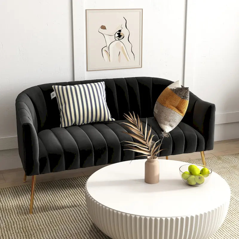 SEYNAR moderner Glamour-Zweisitzer, bequem, 50 Metallbeine, geschwungenes Sofa für 2 Personen mit getufteter Rückenlehne