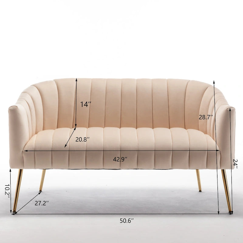 SEYNAR moderner Glamour-Zweisitzer, bequem, 50 Metallbeine, geschwungenes Sofa für 2 Personen mit getufteter Rückenlehne
