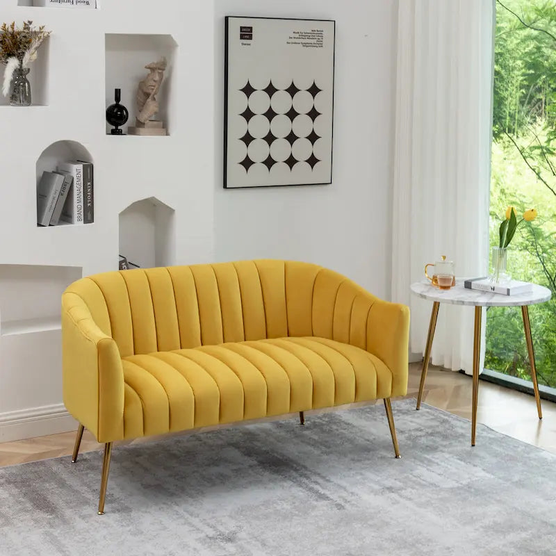 SEYNAR moderner Glamour-Zweisitzer, bequem, 50 Metallbeine, geschwungenes Sofa für 2 Personen mit getufteter Rückenlehne