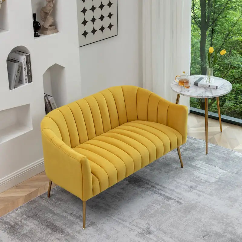 SEYNAR moderner Glamour-Zweisitzer, bequem, 50 Metallbeine, geschwungenes Sofa für 2 Personen mit getufteter Rückenlehne