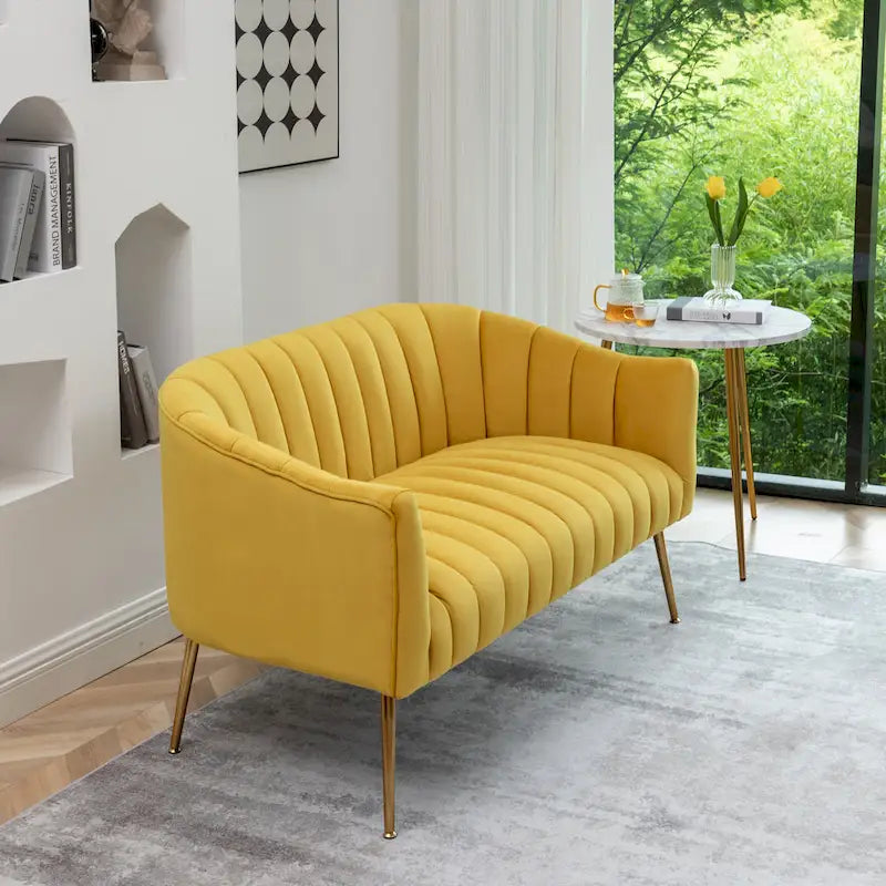 SEYNAR moderner Glamour-Zweisitzer, bequem, 50 Metallbeine, geschwungenes Sofa für 2 Personen mit getufteter Rückenlehne