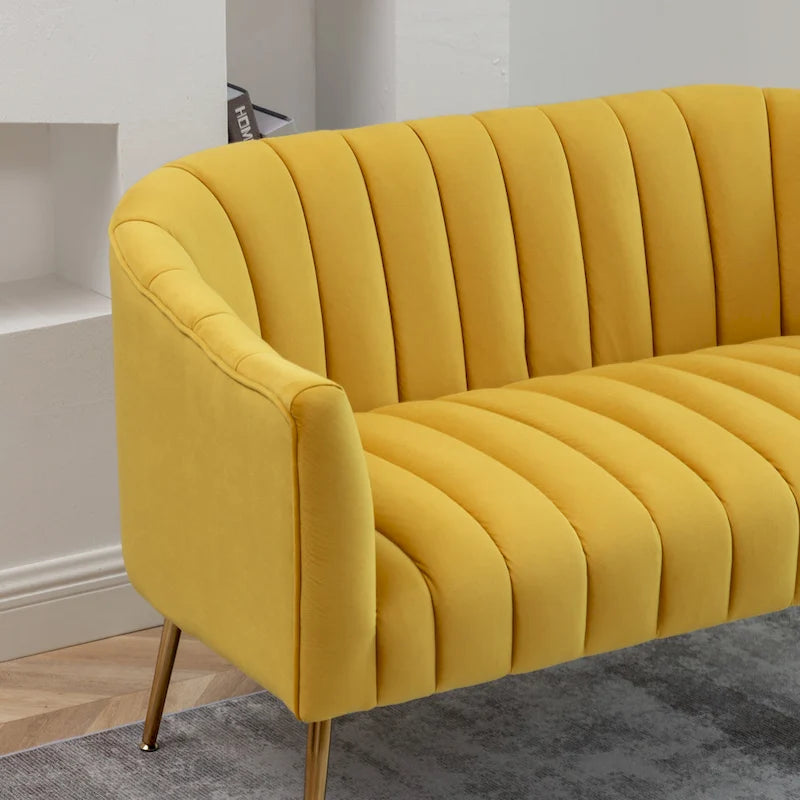 SEYNAR moderner Glamour-Zweisitzer, bequem, 50 Metallbeine, geschwungenes Sofa für 2 Personen mit getufteter Rückenlehne