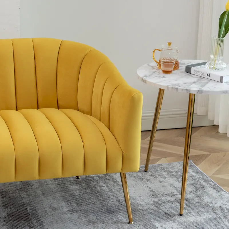 SEYNAR moderner Glamour-Zweisitzer, bequem, 50 Metallbeine, geschwungenes Sofa für 2 Personen mit getufteter Rückenlehne