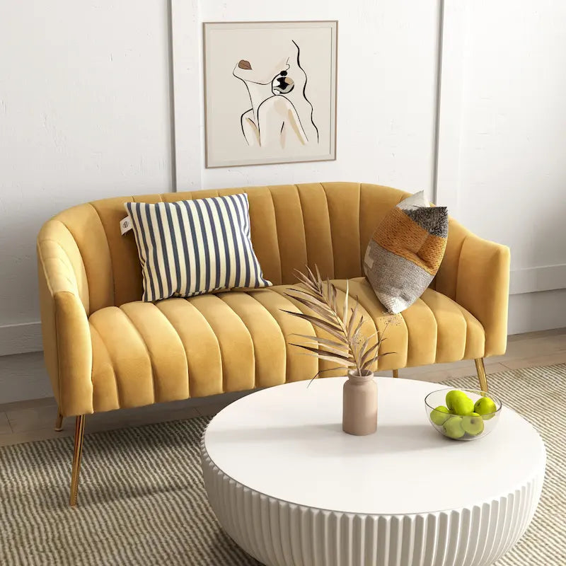 SEYNAR moderner Glamour-Zweisitzer, bequem, 50 Metallbeine, geschwungenes Sofa für 2 Personen mit getufteter Rückenlehne