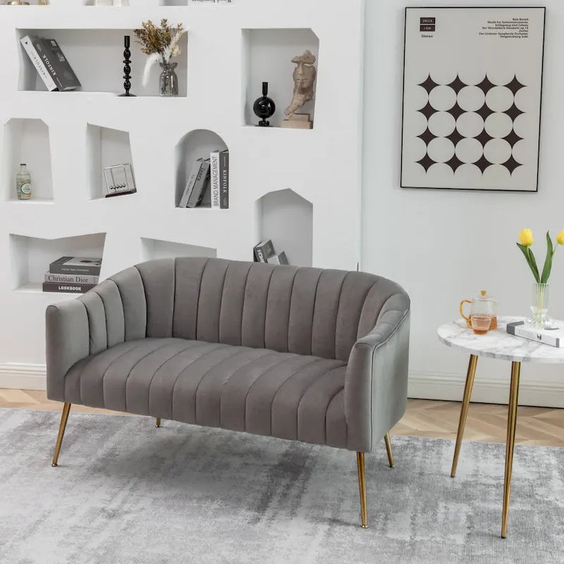 SEYNAR moderner Glamour-Zweisitzer, bequem, 50 Metallbeine, geschwungenes Sofa für 2 Personen mit getufteter Rückenlehne