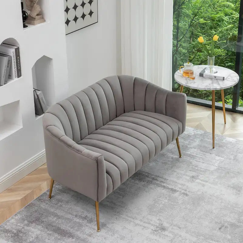 SEYNAR moderner Glamour-Zweisitzer, bequem, 50 Metallbeine, geschwungenes Sofa für 2 Personen mit getufteter Rückenlehne