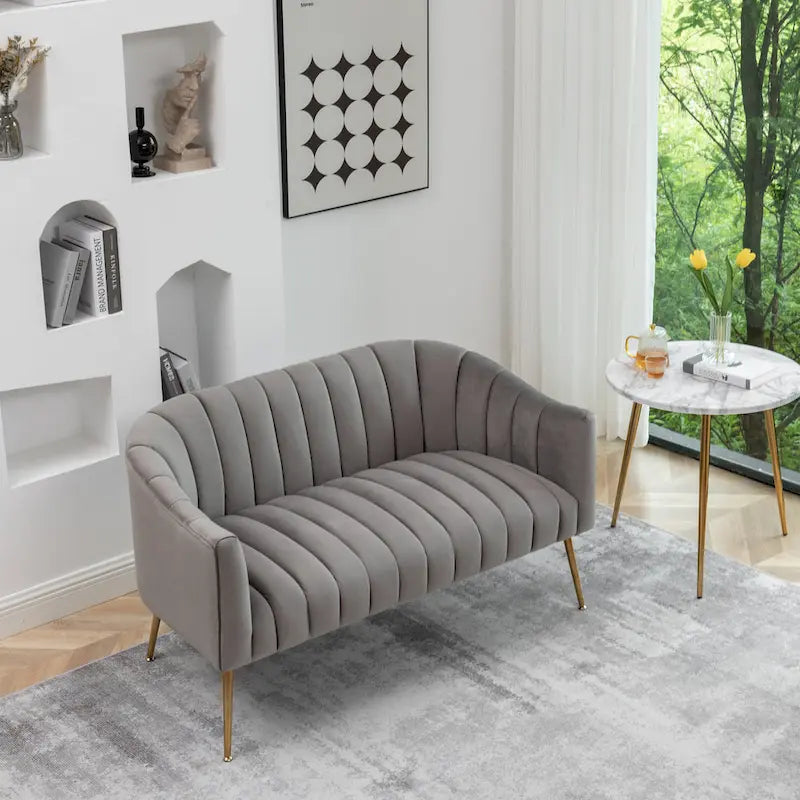 SEYNAR moderner Glamour-Zweisitzer, bequem, 50 Metallbeine, geschwungenes Sofa für 2 Personen mit getufteter Rückenlehne