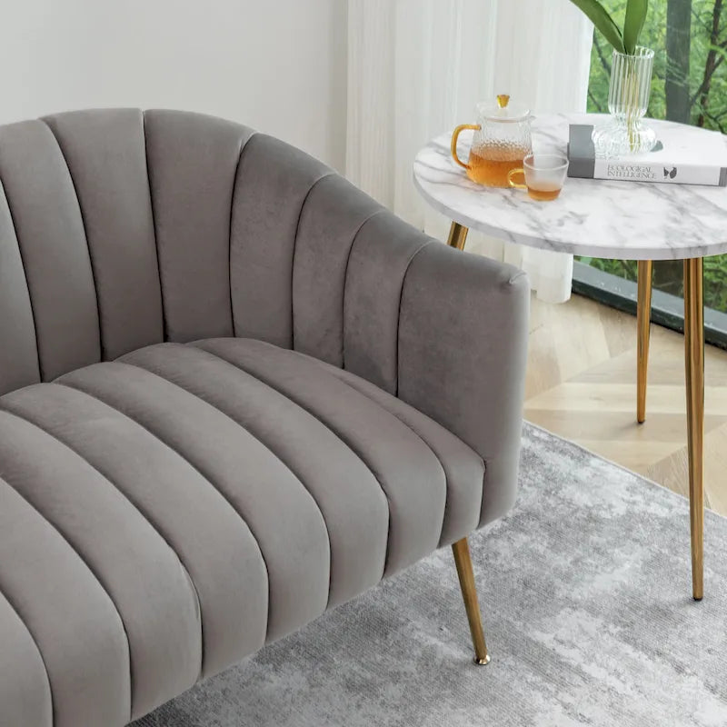 SEYNAR moderner Glamour-Zweisitzer, bequem, 50 Metallbeine, geschwungenes Sofa für 2 Personen mit getufteter Rückenlehne