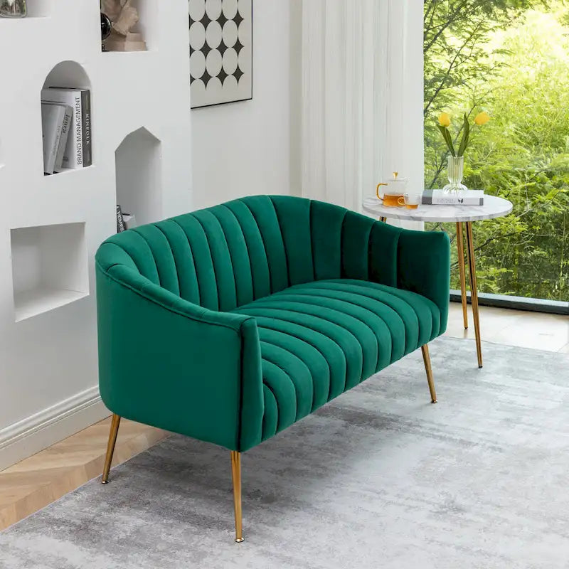 SEYNAR moderner Glamour-Zweisitzer, bequem, 50 Metallbeine, geschwungenes Sofa für 2 Personen mit getufteter Rückenlehne