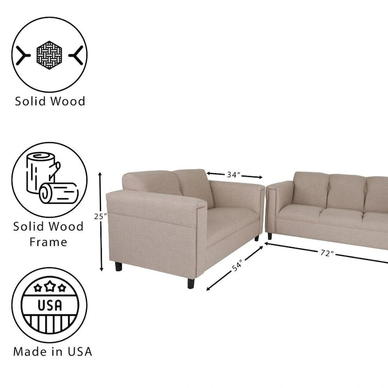 Set di divanetto e divano Coast to Coast Sofas in stile moderno di metà secolo, in poliestere e nylon, con struttura in legno massello e rivestimento imbottito