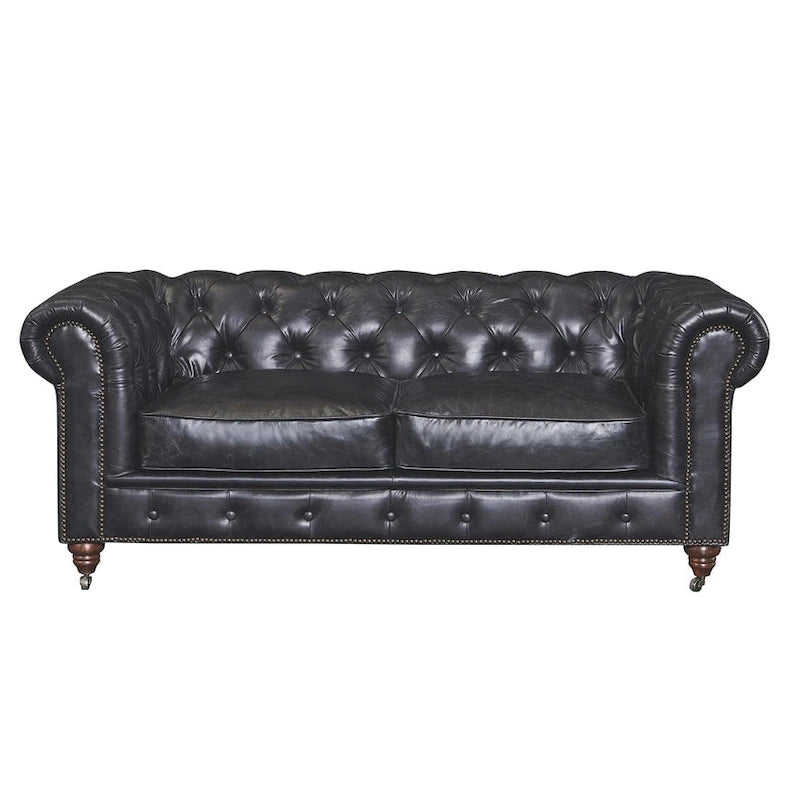 Century Chesterfield-loveseat - licht kastanjebruin leer