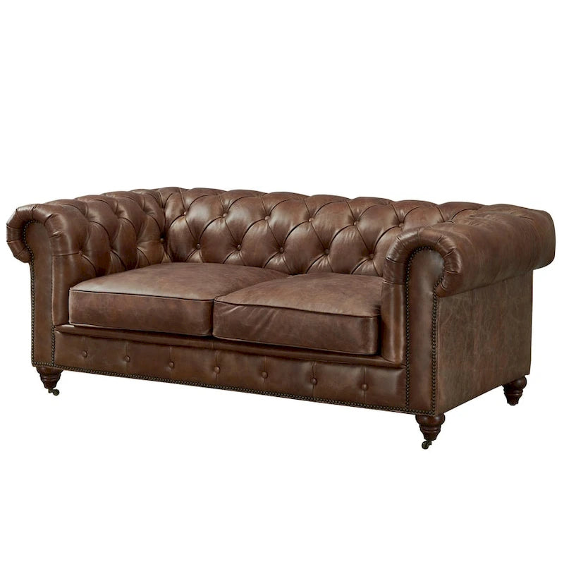 Century Chesterfield-loveseat - licht kastanjebruin leer