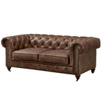 Century Chesterfield-loveseat - licht kastanjebruin leer