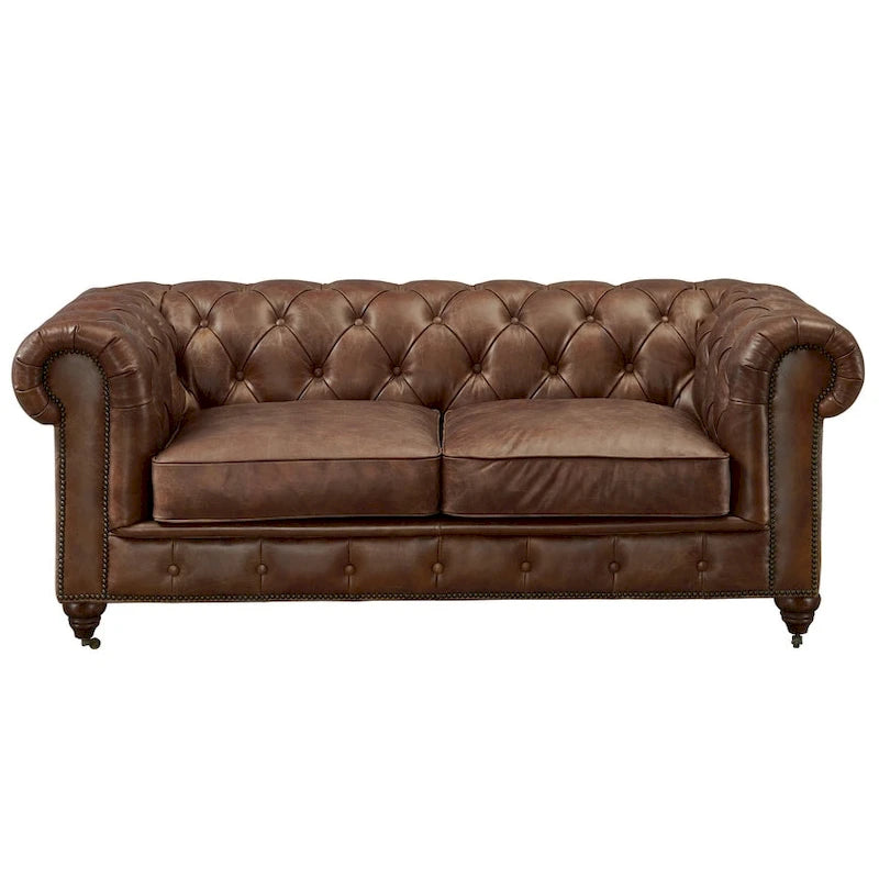 Century Chesterfield-loveseat - licht kastanjebruin leer