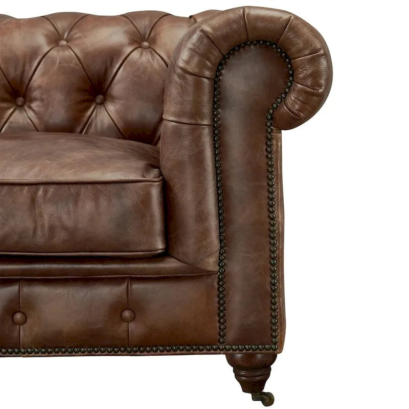 Century Chesterfield-loveseat - licht kastanjebruin leer