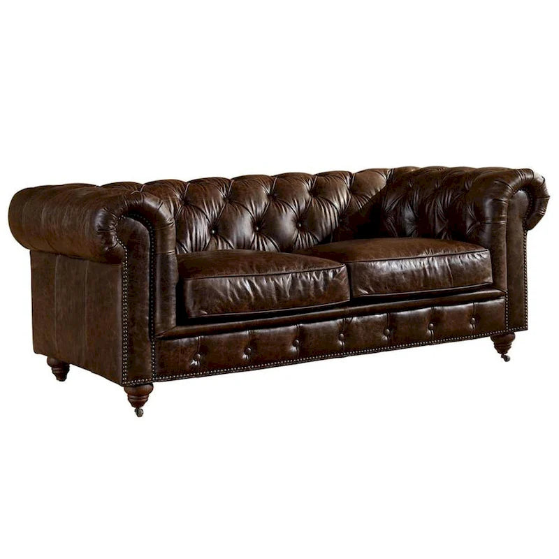 Century Chesterfield-loveseat - licht kastanjebruin leer