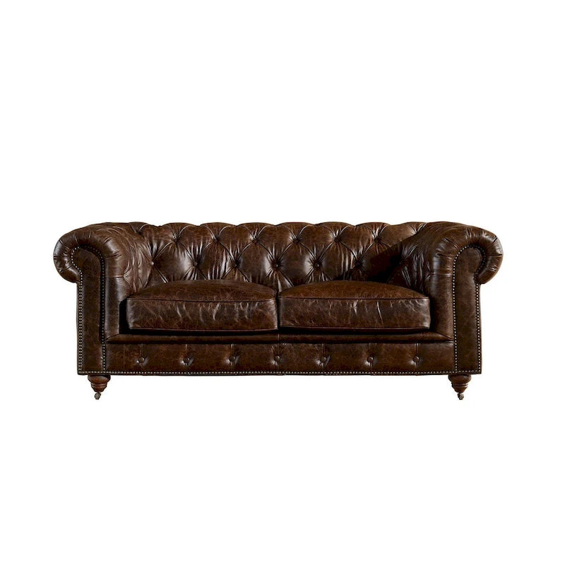 Century Chesterfield-loveseat - licht kastanjebruin leer