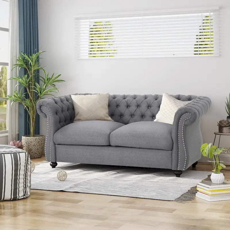 Christopher Knight Home - Somerville, pehmustettu Chesterfield-tyylinen kahden istuttava sohva koristeellisilla naulapäillä