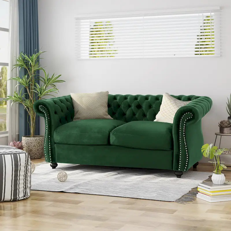 Christopher Knight Home - Somerville, pehmustettu Chesterfield-tyylinen kahden istuttava sohva koristeellisilla naulapäillä