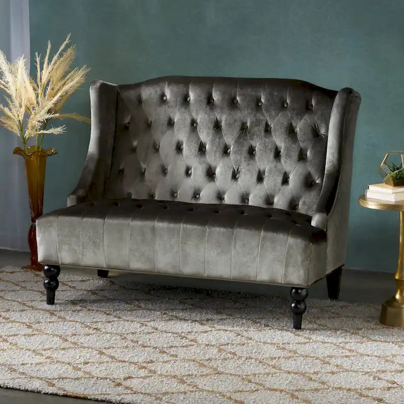 Leora Modern Glam Tufted Velvet Wingback Loveseat by Christopher Knight Home