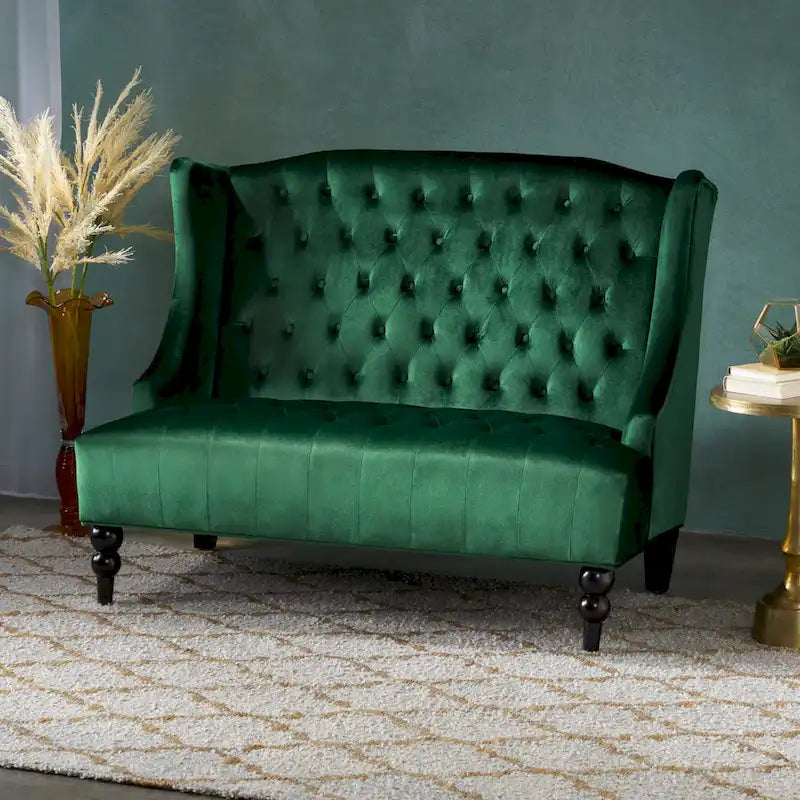 Leora Modern Glam Tufted Velvet Wingback Loveseat by Christopher Knight Home