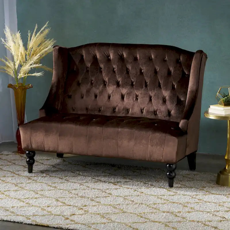 Leora Modern Glam Tufted Velvet Wingback Loveseat by Christopher Knight Home