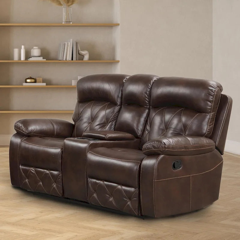 Divanetto reclinabile manuale Owen Brown in pelle traspirante con console portaoggetti