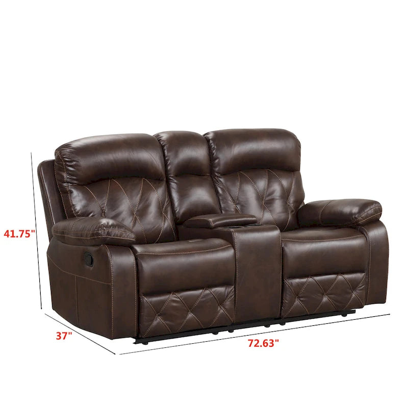 Divanetto reclinabile manuale Owen Brown in pelle traspirante con console portaoggetti