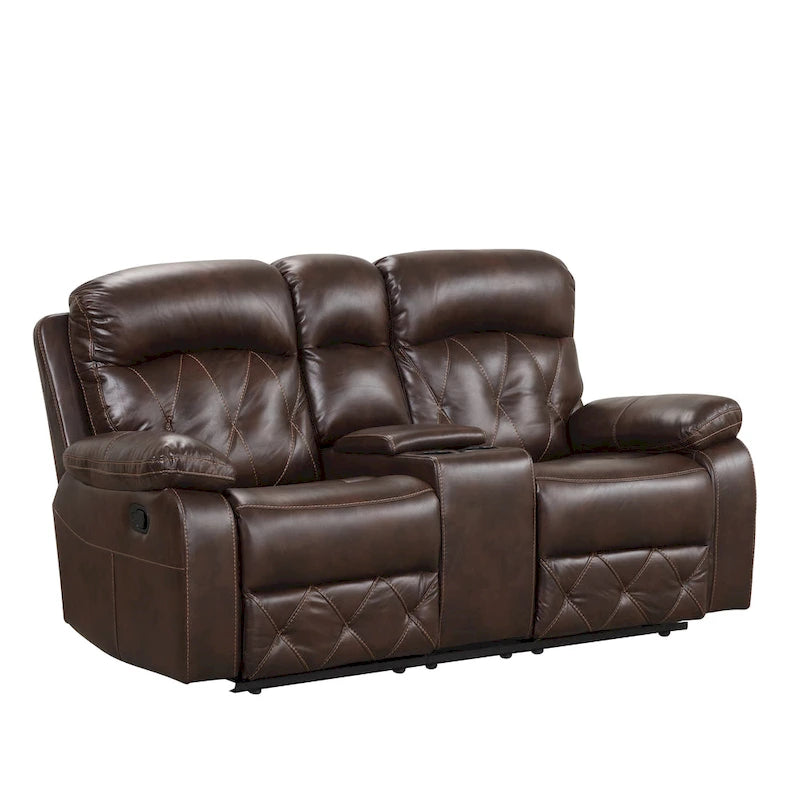 Divanetto reclinabile manuale Owen Brown in pelle traspirante con console portaoggetti