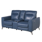 Elektrisch verstellbares Loveseat mit Mittelkonsole aus blauem Ocean-Blue-Narbenleder von Steve Silver