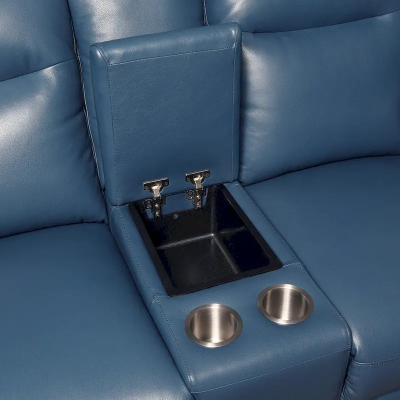 Elektrisch verstellbares Loveseat mit Mittelkonsole aus blauem Ocean-Blue-Narbenleder von Steve Silver